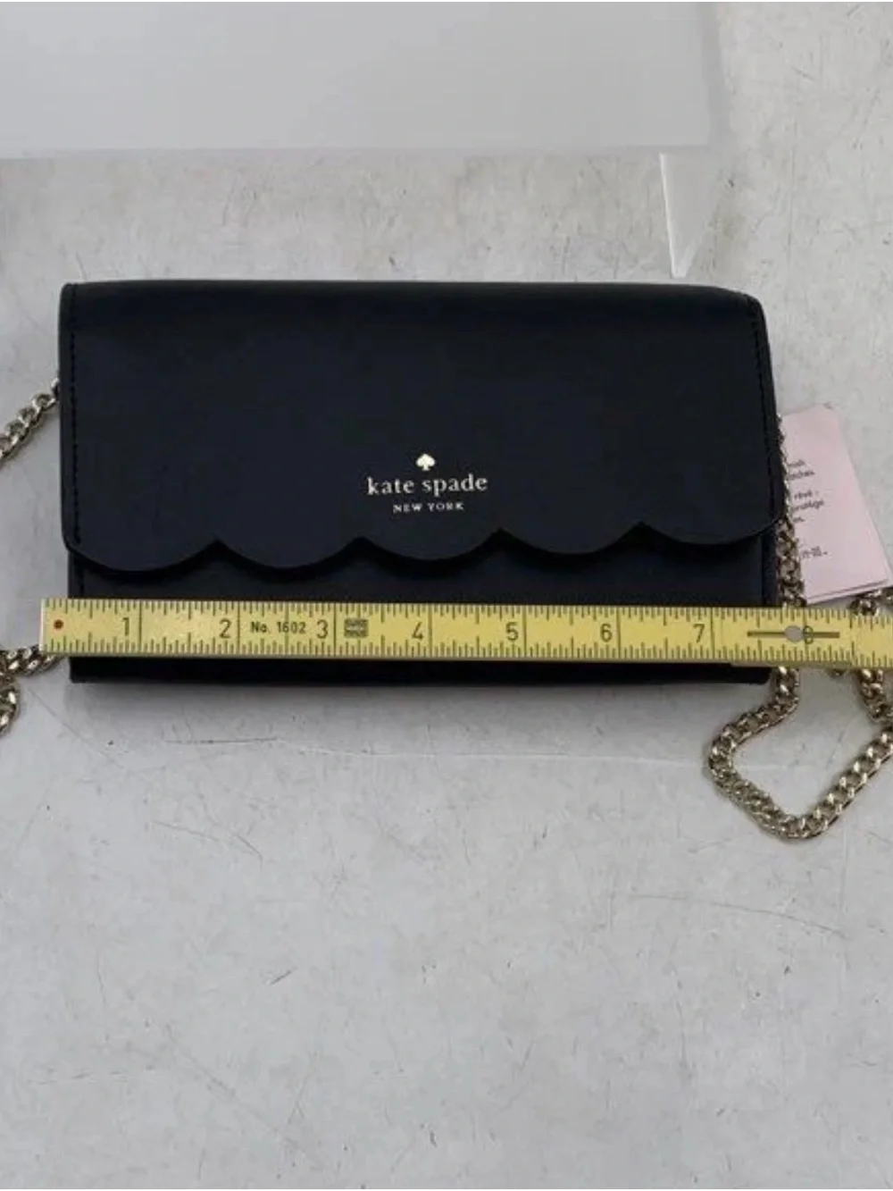 kate spade Black Scalloped Leather Crossbody with Gold Chain